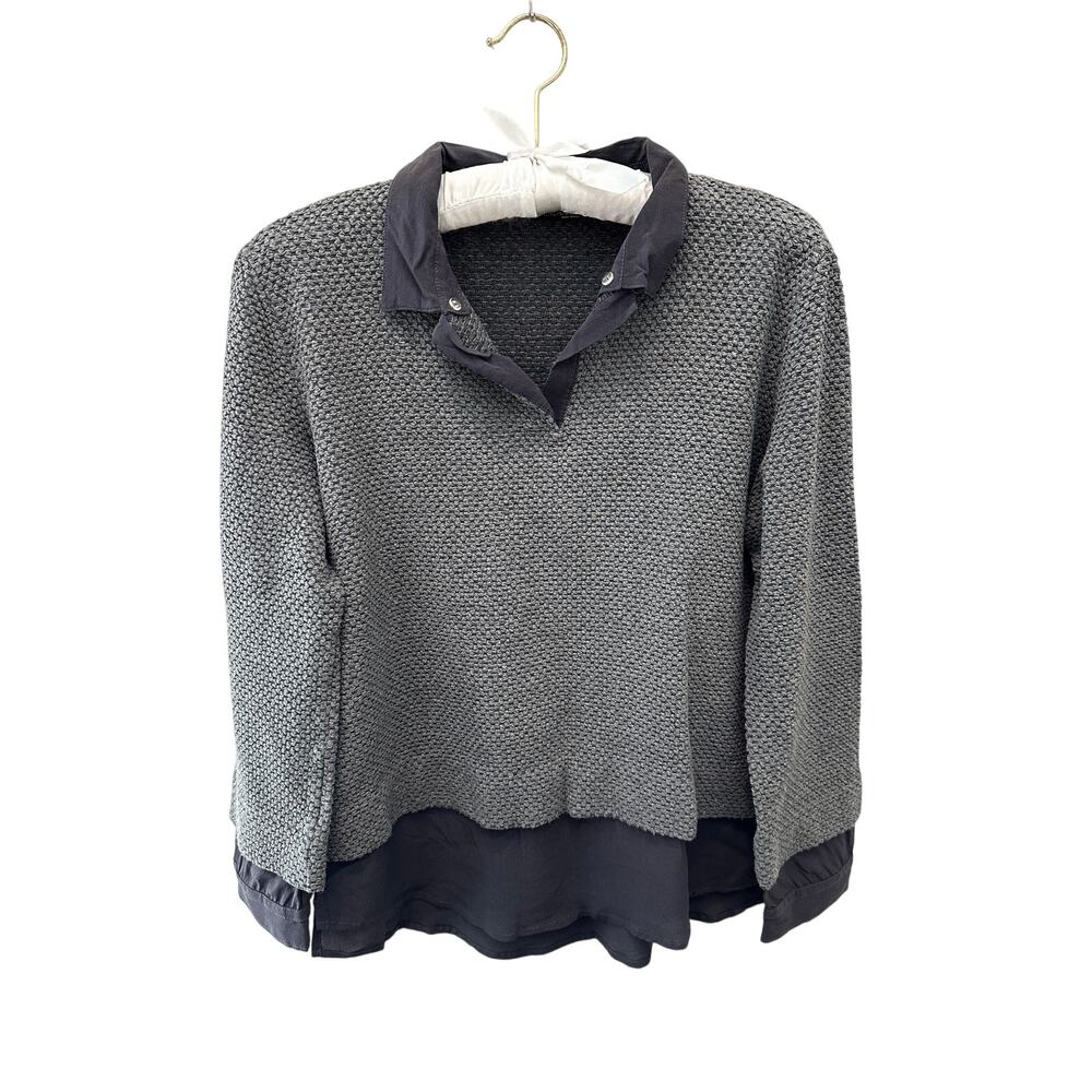 BIANCALANCIA | Gray Textured Knit Layered Look Sweater Top | Size 46 (US M/L)